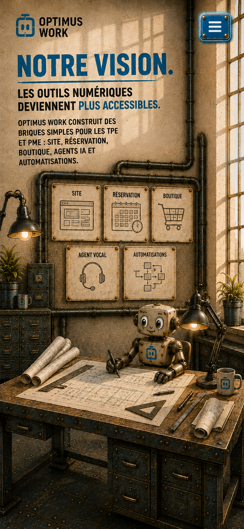 Notre vision dans le bureau des plans Optimus Work.